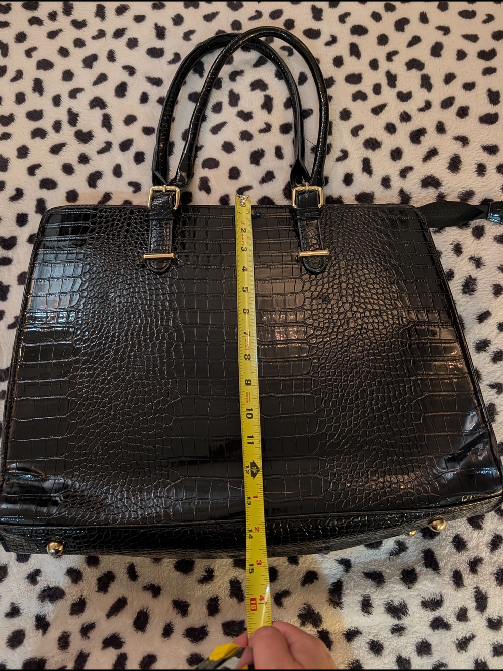Relavel 17 Inch Shoulder Handle Bag Briefcase  Croc-Embossed Patent Tote Handbag